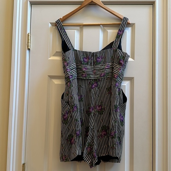 Anna Sui Silk Striped Floral Romper Sz12 - Picture 8 of 11